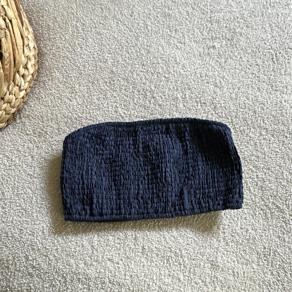 SHEIN Navy Ruched Strapless Knit Tube Top Polyester Stretch Size S - Picture 5 of 5